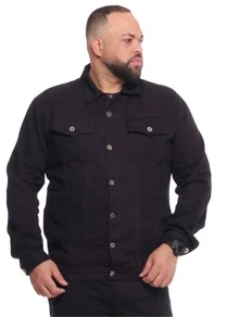 Men's Plus Size Black Twill Jacket With Button Closure, Casual Style. - Black - View 1
