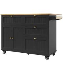Modern Kitchen Island Table, Kitchen Cabinet, Self-Service Cabinet, Wooden Cereal Cart, Sideboard, Multifunctional Dining Table With Storage, Dining Cart With Telescopic Functional Cabinet, Black - Black - View 9