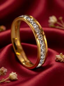 4件套 - 精致罗马图案手链+戒指套装，全锆石镶嵌，尽显奢华气质，简约高端而不浮夸，节日送给女朋友的惊喜礼物 - 金色 - 查看 9