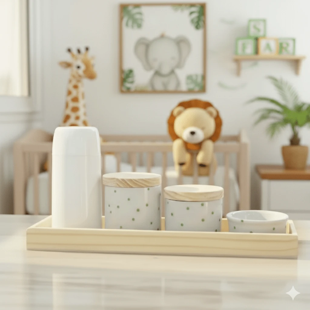 Porcelain Hygiene Care Kit Polka Dot Baby Tray Modern Boy Girl Children's Bedroom Washbasin Bathroom K066 - 軍綠色 - 查看 1