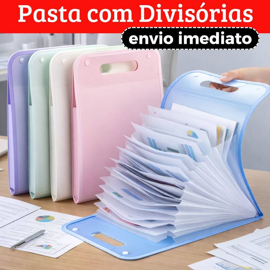 Pasta Sanfonada Para Documento Com 12 Divisórias E Pasta Prancheta Tamanho A4 Escritório Escolar - Peça única - Visão 1