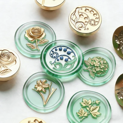 CYFUN DESIGN ختم شمع سميك بطبعة زهرية ثلاثية الأبعاد قطعة واحدة، ختم مزخرف بالزهور، ختم من النحاس بدون مقبض