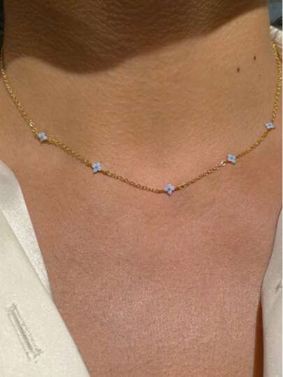 1 pieza Collar de estilo bohemio con flores azules, adecuado para uso diario de mujeres, regalo para vacaciones