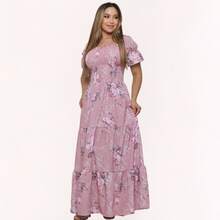 Women's Dress, All-Over Leaf Print, Boho Style, Fabric, Hem With Ruffles, Gathered Ruffles, Long Style, Beach, Night, Birthday Party, Baby Shower, Garden, Photoshoot - MAWAR KERING - View 4