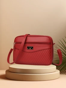 1pc Fashion Girl's Choice Four-Zipper Women's Shoulder Bag, Casual Minimalist Striped Pattern Ladies Crossbody Bag, Adjustable Strap Camera Bag Shopping Tote, Large Capacity Multi-Functional Multi-Layer Women's Handbag - Multicolor - View 19