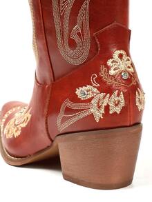 Women's Western Cowgirl Cowboy Boots, Embroidered Knee High Side Zipper, Chunky Heel Vintage Distressed Retro Style, Spring Summer Shoes Festival Gift Holiday Party Vacation Outdoor Boots - 紅色B - 查看 8