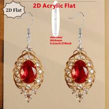 Vintage Red Gem 2D Flat Acrylic Earrings Formal Events, Ideal Gift For Women Who Love Retro Luxury Accessories - Multicolor - View 5