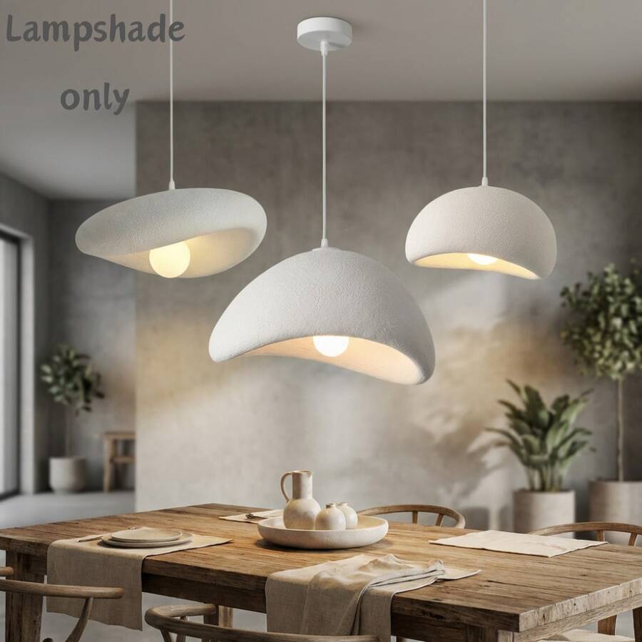 Pantalla de lámpara colgante asimétrica de estilo nórdico, pantalla de lámpara colgante de textura de fibra de resina de piedra E27, adecuada para dormitorio, comedor, decoración del hogar, iluminación artística - Múltiples estilos - Ver 1