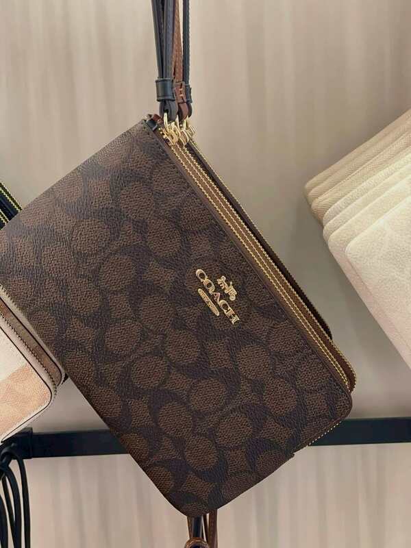 Coach Corner Zip Wallet Wristlet Bag In Signature Canvas With Stripe,Purses And Bags Women Wallet Bags For Women,Gift For Her