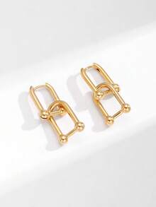 一对朋克风双U形环耳环，粗金属链扣耳饰，个性十足的礼物，简约U形链坠耳环，几何链条吊坠耳环，适合女性日常佩戴 - 彩色 - 查看 4