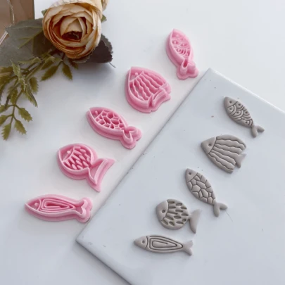 1/5Pcs Ocean Fish Polymer Clay Cutters, Pastel Pink Textured Fish Shapes, Craft Tools For DIY Earrings Summer Jewelry Sea Lover Gifts