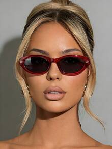 一副红色小框猫眼不对称复古时尚眼镜，男女通用，适合驾驶、度假、街头摄影、时尚穿搭 - 紅色 - 查看 2