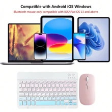 Wireless Bluetooth Keyboard Mouse Combo, Ultra-Thin Portable Compact Wireless Keyboard And Mouse Set, Compatible With Android, Windows Tablets, Smartphones, IPad Pro, IPad Air, IPad Mini, IPadOS/IOS 13 And Above (Gradient Pink) - Gradient Pink - View 3