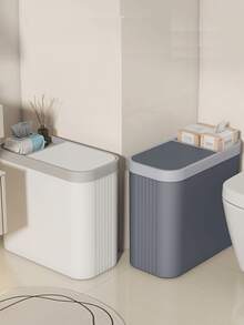 Narrow Hands-Free Trash Can With Lid For Bathroom Toilet Paper Slim Garbage Bin Minimalist Design Space-Saving Waste Basket Plastic Container Perfect For Small Bathrooms Bedrooms Kitchen Offices Home Storage Organization Solution - Multicolor - View 6