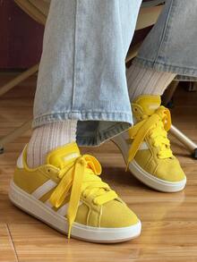 Adidas Grand Court Base 00s Synthetic Leather Comfortable Thin Sole Low-Top Sneakers, Unisex, Yellow & White - Yellow and White - View 6