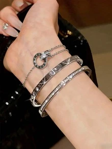 مجموعة 3/1 قطعة من أساور الفولاذ المقاوم للصدأ المرصعة بالراين، سلسلة الخصر الصغيرة، مجموعة أساور فاخرة خفيفة الوزن، مزينة بالراين، تصميم عصري، ألوان متنوعة، مقاومة للتلاف، مناسبة للاستخدام اليومي للنساء - فضي - مشاهدة 11