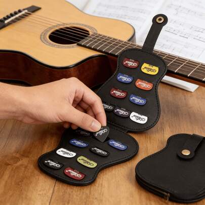 1 Bolsa de almacenamiento de púas de guitarra | Bolsa de almacenamiento de púas de guitarra de gran capacidad, disponible en múltiples colores, con forma de guitarra, puede contener 18 púas, fácil de transportar, resistente y duradera, adecuada para festivales de música, decoraciones de fiestas variadas, regalos para enseñanza de guitarra, regalos para estudiantes, regalos de cumpleaños y regalos para novios.