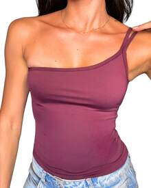 Women's One Shoulder Tank Top Strapless Top Tube Top Suplex Blouse Y2k Fashion Gringa Strappy Casual Party Knitted Asymmetrical - 酒紅色 - 查看 2