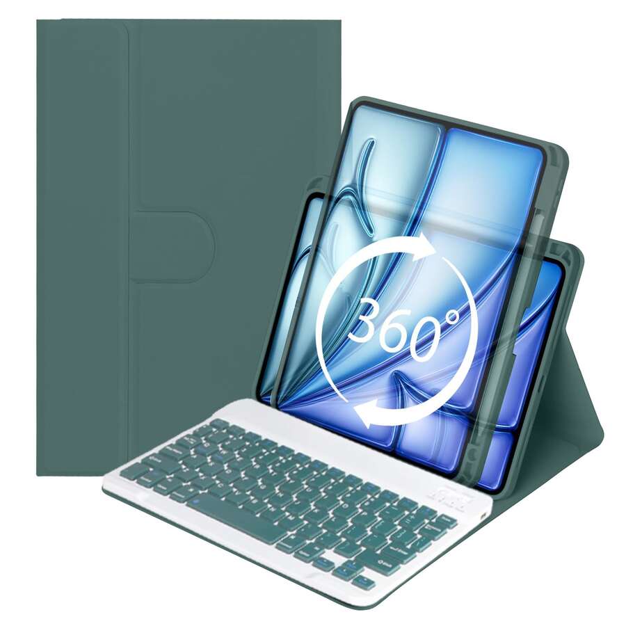 360° Rotatable Wireless Bluetooth Keyboard Case (150mAh) With Detachable Keyboard And Stylus Holder, Compatible With Samsung Galaxy Tab, Supports Portrait/Landscape Mode (Deep Green)