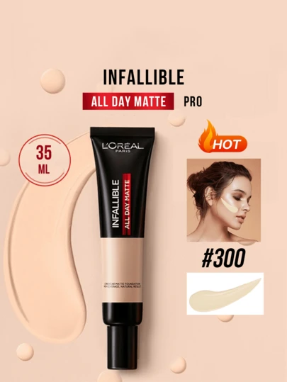 L’Oreal Paris 10/35ml 哑光粉底液 #300，特别添加双重控油成分和 19% 哑光成分，无油配方，高遮瑕度，防水持久，质地轻盈，专为油性肌肤设计，打造 24 小时哑光妆效，适合日常妆容和各种场合，打造无瑕透亮肤色。