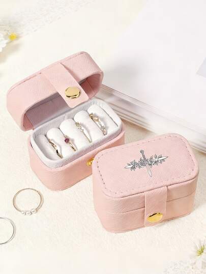 Portable Rectangular Quick Release Plastic Jewelry Storage Box - Pink Faux Leather Travel Case, Suitable For Rings, Earrings, Necklaces And Accessories - Compact Desktop Organizer With Lid, Jewelry Tower, Jewelry Box, Perfect For Jewelry Storage When Traveling, Best Gift For Friends, Girlfriends And Mothers
