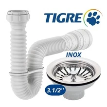 Válvula Gourmet 3.1/2'' de Aço Inox Válvula de Cozinha Luxo + Sifão Universal Flexível Tigre Branco - Branco - Visão 11