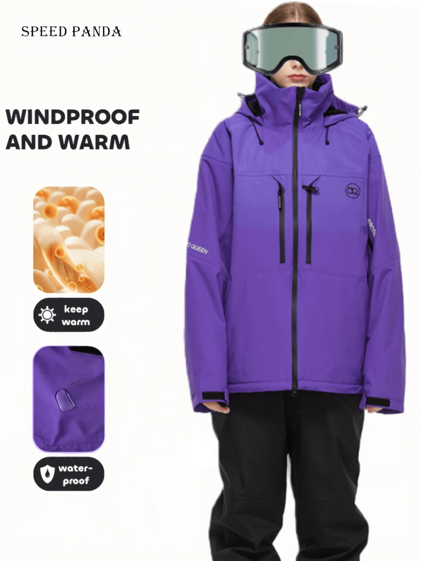 单件装滑雪/单板滑雪运动服，防水防风户外夹克，纯色男女运动服（不含配件）冬季滑雪套装 - 紫色 - 查看 1