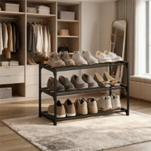 Space-Saving 3-Tier Shoe Rack - Easy Assembly, Multi-Functional Storage Organizer For Hallways, Closets & Garages, Plastic/Metal Construction, Fits Various Room Sizes - Multicolor - View 6