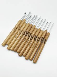 2.0-6.0mm Silver Head Round Wooden Handle Bamboo Crochet Hooks, Suitable For Various Yarn Thickness, Non-Slip, Usable All Year Round - Round Wooden Handle Silver-headed Crochet Hook - View 2