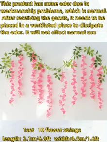 一套 6.9 英尺人造粉色紫藤花藤，塑料仿真悬挂花环装饰，适用于婚礼、家庭聚会、派对、节日室内/室外装饰 - 仿真紫藤花 - 查看 2