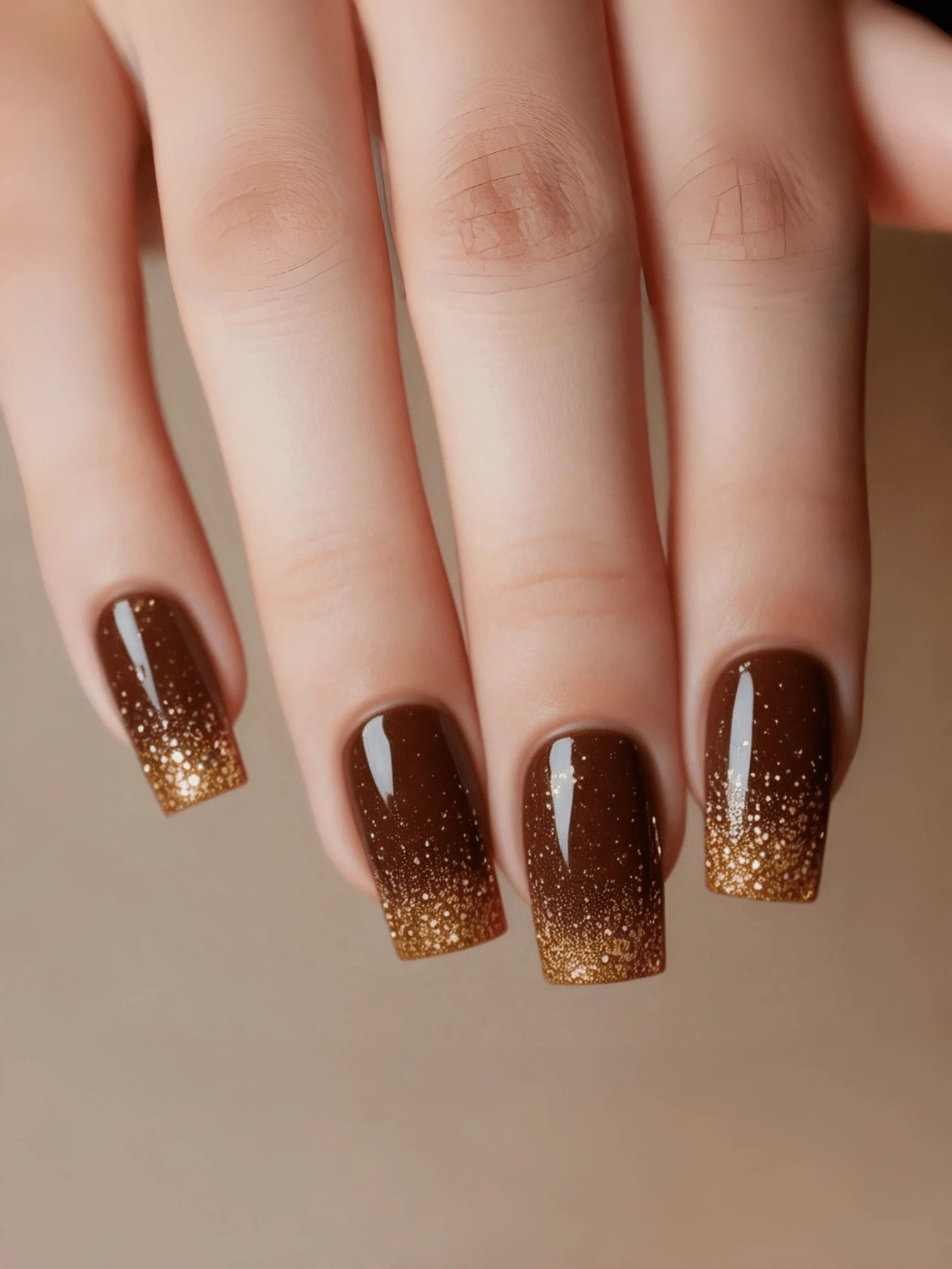 24 piezas de uñas postizas con degradado marrón, suministros para uñas, arte de uñas, uñas Y2K - Marrón - Ver 1