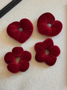 1pc Heart Shaped Hair Scrunchie, Suitable For Ponytail, Bun, Various Occasions Like Valentine's Day, Party ,Hair Elastics ,Hair Rope ,Elastic Hair Tie Elastic Band - Red - View 8