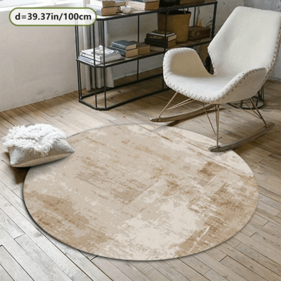 1pc Round Carpet, Modern Nordic Style Round Carpet, Beige Vintage Distressed Texture Round Rug, Modern Rustic Home Decor Carpet, 800gsm Thick Velvet-Like Soft & Durable Polyester Fabric, Non-Slip Dotted Backing, Machine Washable