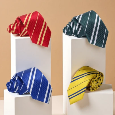 1 قطعة ربطة عنق مخططة بسيطة من البوليستر، إكسسوار للارتداء اليومي