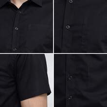 Men's Short-Sleeve Dress Shirt, Slim Fit, Plain, With Pocket - 黑色 - 查看 5