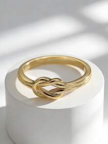 Charm-In Women's Plated Gold Twist Ring, Minimalist Design, Suitable For Daily Commute And Dates, Romantic Gift For Girlfriend Or Best Friend - Gold - View 2