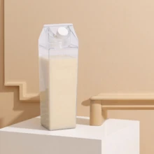 1個可愛透明方形牛奶盒造型水瓶，500/1000ml 可重複使用，適用牛奶、咖啡、果汁，便攜式，適合學校、旅行、露營、居家辦公，畢業季禮物，廚房烘焙杯 - 彩色 - 查看 11
