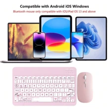 Combo de teclado y ratón inalámbricos Bluetooth, conjunto inalámbrico de teclado y ratón ultra delgado y portátil, compatible con Android, tabletas Windows, teléfonos inteligentes, iPad Pro, iPad Air, iPad Mini, iPadOS/iOS 13 y superior (rosa) - Rosa - Ver 3