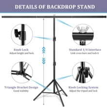 Portable Backdrop Stand Kit | Height Adjustable Photo Background Support Stand With 3 Clip Clamps For Photography, Video & Studio Shooting - 1.5M - View 3