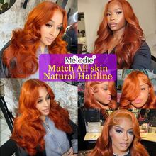 200% 密度姜金色 #350 波浪卷 13x6 13x4 蕾丝前假发，混合纹理，5x5 透明蕾丝假发，预修剪，带婴儿发，无胶空气假发，10-14 英寸巴西原生发高密度波波头假发 - S350 - 查看 10