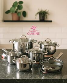 Bateria KH - KAISERHOFF 12 pz Acero Inoxidable Reforzado Premium | Cocina Saludable | Fondo Multicapas para Cocción Uniforme | Agarraderas de metal| Ollas Modernas y Elegantes | Apto para Estufas de Gas, Eléctrica e Inducción | Alta Calidad y Durabilidad - Plateado - Ver 6