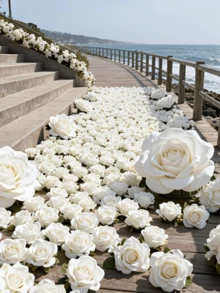 100朵仿真白玫瑰花头，饰以精美花朵和逼真花瓣。适用于DIY手工、婚礼、求婚、生日、家居装饰、节日和派对装饰、地板装饰、仿真花装饰、婚礼装饰、周年纪念和季节性装饰。 - 玫瑰花 - 查看 4