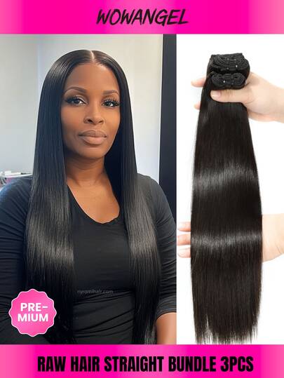 WOWANGEL Paquetes de cabello humano natural y recto (14-30 pulgadas) 100% sin procesar, 16A Paquetes de cabello humano brasileño recto, cabello virgen para coser en 3 paquetes, extensiones de cabello gruesas de aspecto natural para uso diario, oficina, Novia Cadáver, Halloween, estilo Y2K, vacaciones, cosplay, campus, escuela, Navidad