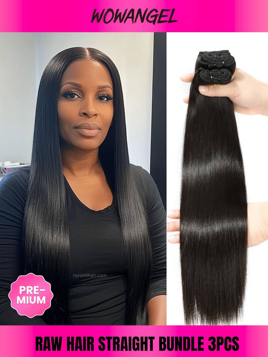 WOWANGEL Raw Straight Bundles Human Hair (14-30 Inch) 100% Unprocessed 16A Brazilian Human Hair Bundles Straight Virgin Hair Sew In 3 Bundles Thick Hair Extensions Natural Color Natural Looking Daily Beginner Friendly - Natural Black - View 1