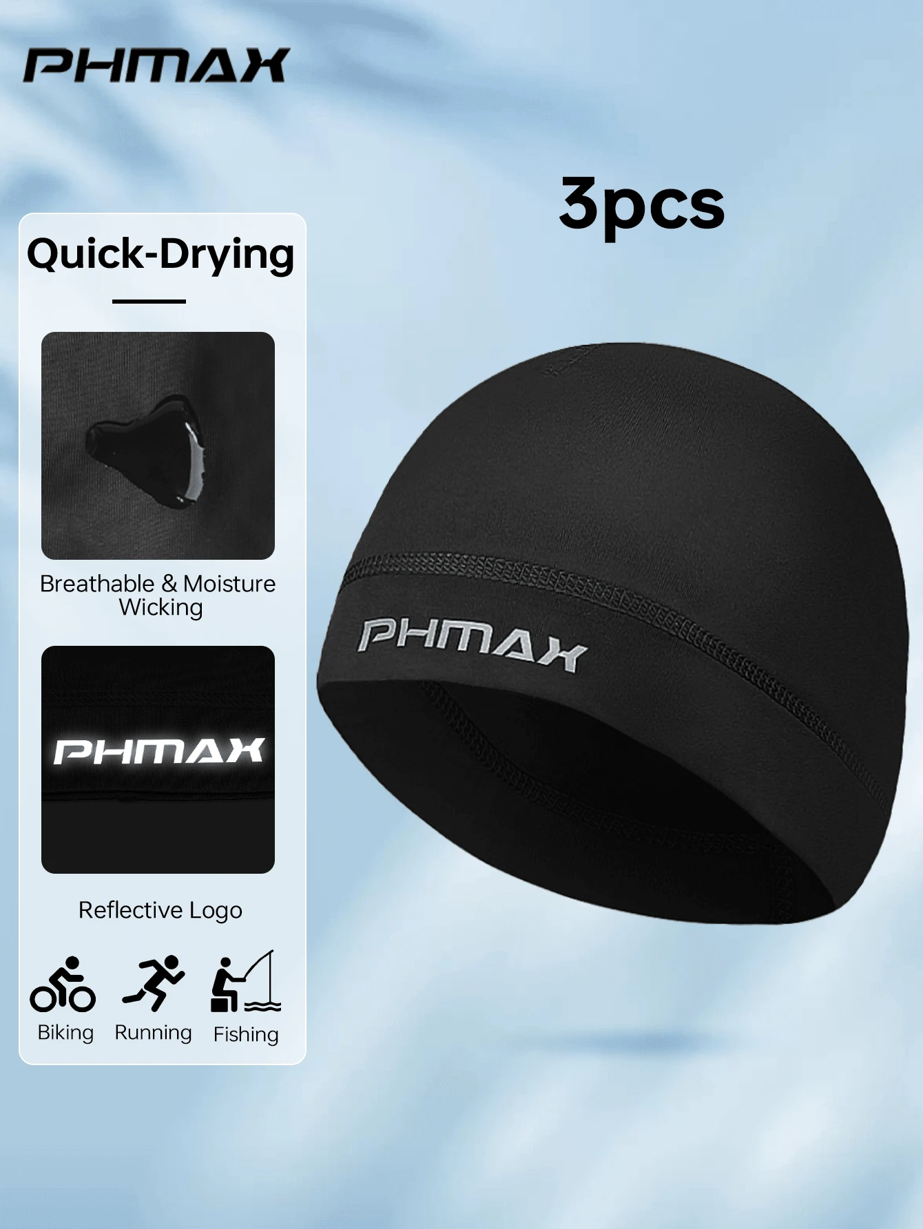 PHMAX 3pcs/1pc Lightweight Skull Cap, Breathable Cycling Cap, Protection Running Hat For Men & Women - Multicolor - View 1