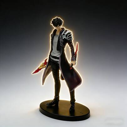 אנימה קלאסית סולו פלוס/나 혼자만 레벨업 דגם דמות, צל מונרך גרסת קרב דור שני דמות צ'נג שיאו יו, קישוט לרכב, ארון תצוגה פרימיום אסיפה, מאוורר סולו פלוס מתנה לאספנים, מושלם לחג/יום הולדת/יום האהבה, קישוט שולחן עבודה