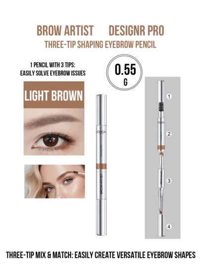 L’Oreal Paris Makyaj Sanatçıları İçin 3'ü 1 Arada Kaş Kalemi, #Açık Kahverengi, 0.55g/0.019oz, Kaş Şekillendirmek İçin 1mm Açılı Uç, Pudra Dolgusu İçin Sünger, Karıştırma İçin Spiral Fırça, Suya ve Tere Dayanıklı, Doğal Kaş Makyajı Yaratır, Yeni Başlayanlar, Öğrenciler, Ofis Çalışanları, Günlük Yolculuk, Geziler, Partiler İçin Uygundur, Arkadaşlar/Sevdikleriniz İçin İdeal Bir Hediye