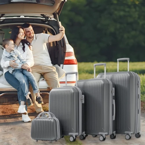 Luggage Set S, M, L, And XL (14-Inch + 20-Inch + 24-Inch + 28-Inch) – Comes With A Telescopic Metal Handle, 360° Double Wheels, TSA Lock Design, Hard-Shell Luggage Set, Stylish And Durable For A Wide Variety Of Uses - Grey - View 1