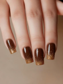 24 piezas de uñas postizas con degradado marrón, suministros para uñas, arte de uñas, uñas Y2K - Marrón - Ver 8