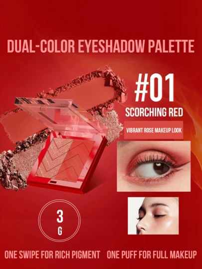 Maybelline Çift Renkli Göz Farı Paleti #01 Ateş Kırmızısı (3g/0.10oz), Baharatlı Canlı Gül + Sıcak Bakır Parıltısı, Yoğun Pigmentasyonla Zahmetsizce Karışır (Dökülme/Topaklanma Yok), 8 Saat Kalıcı 3D Işıltılı Bitiş, Kolay Uygulanır, Ultra İnce Toz Dokusu, Mat/Parıltılı Etkiler Yaratır, Doğal Görünümden Dumanlı Görünüme Kadar Katmanlı Uygulanabilir, Günlük, Ofis, Parti, Randevu, Düğün Makyajı İçin Uygundur